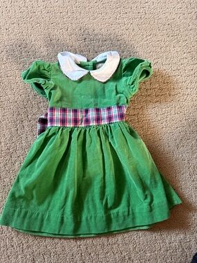 Girls Beaufort Bonnet Company Green Collar Dress with Pink-Blue Plaid Sz 4T B38